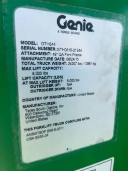 
										2015 GENIE GTH844 TELEHANDLER full									