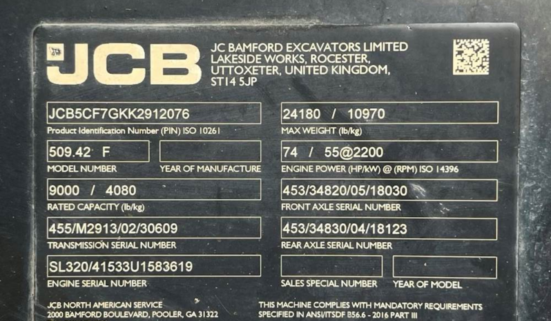 
								2019 JCB 509-42 Telehandler full									