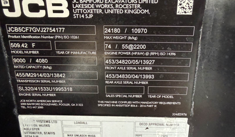 
								2018 JCB 509-42 Telehandler full									